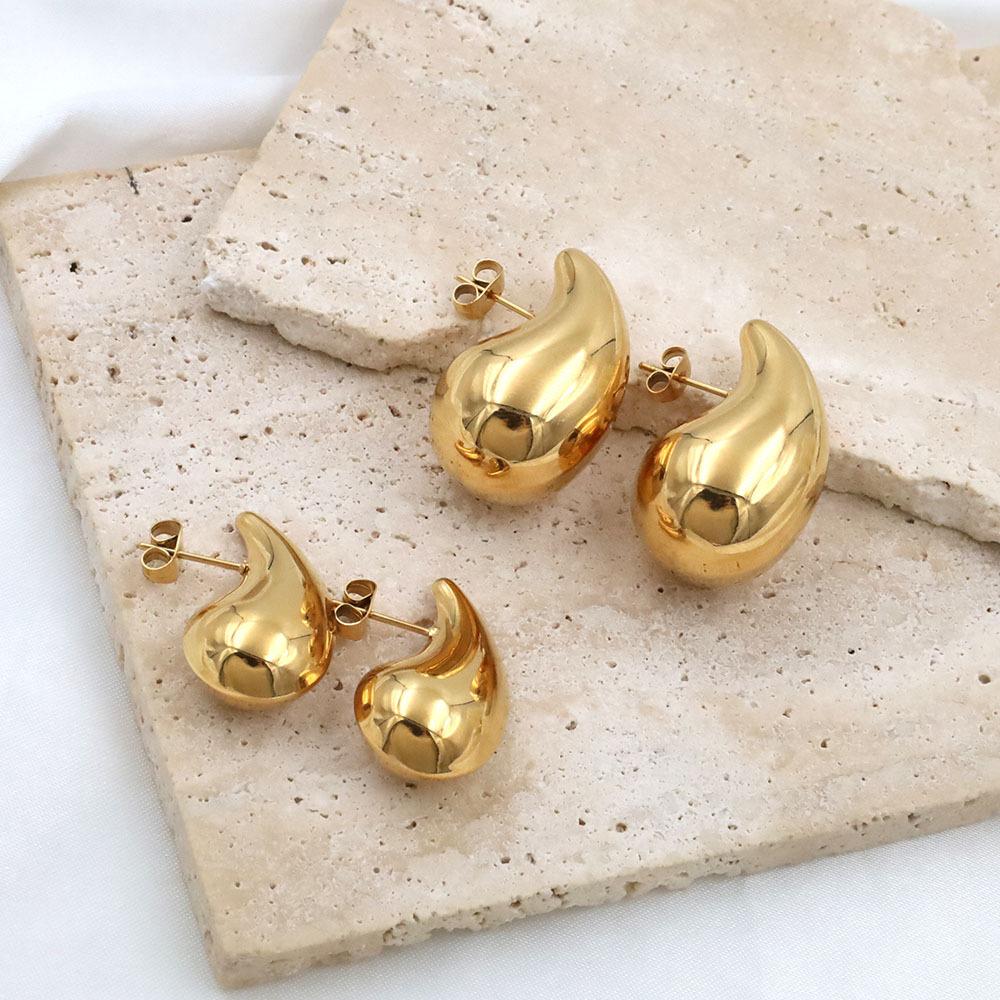 French Personality Trendy Style Metal Does Not Fade, Gold-Plated Exaggerated Natural Water Drop Shape Hollow Earrings For Girls