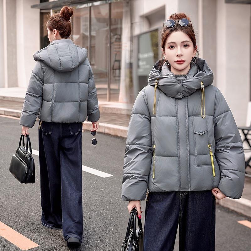 Solid color casual contrasting color zipper cotton clothes women's short hooded autumn and winter cold jacket offline brick and mortar store