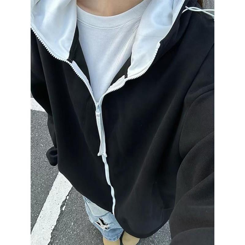 Mens White Grey Hooded Sweatshirt Loose Fit Casual Streetwear