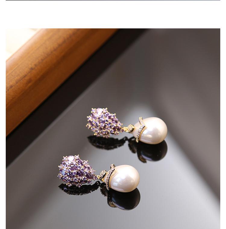 S925 Silver Zircon Teardrop Pearl Earrings - High-End Luxury Retro Design.