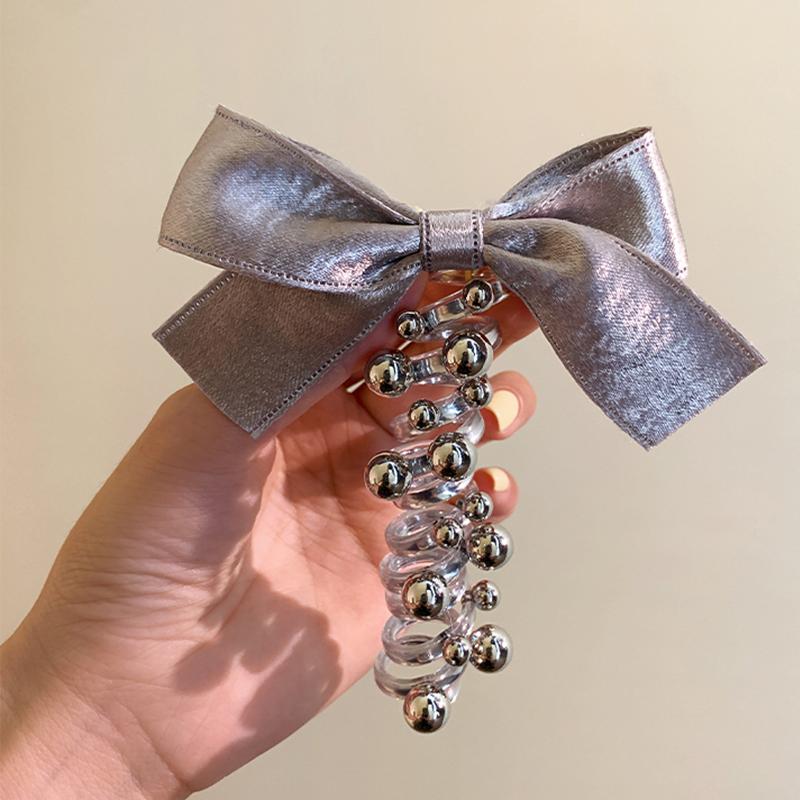 

Sweet Cool Style Silver Bow Phone Line Hairband Womens High End Sensation Korean Braided Hairband