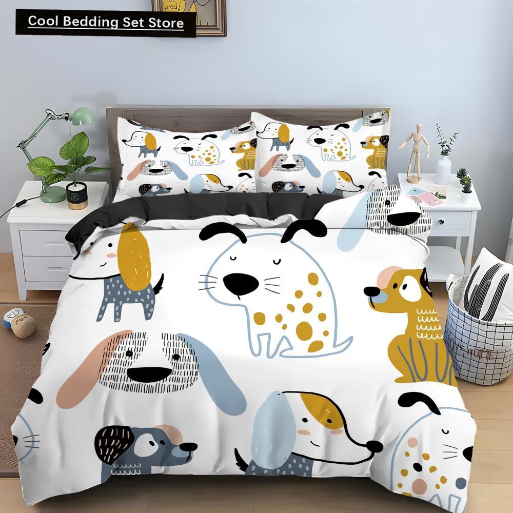 Cartoon Dog King Queen Duvet Cover Lovely Illustrated Pet Puppy bedding set  Animal Quilt Cover 2/3pcs Polyester Comforter Cover