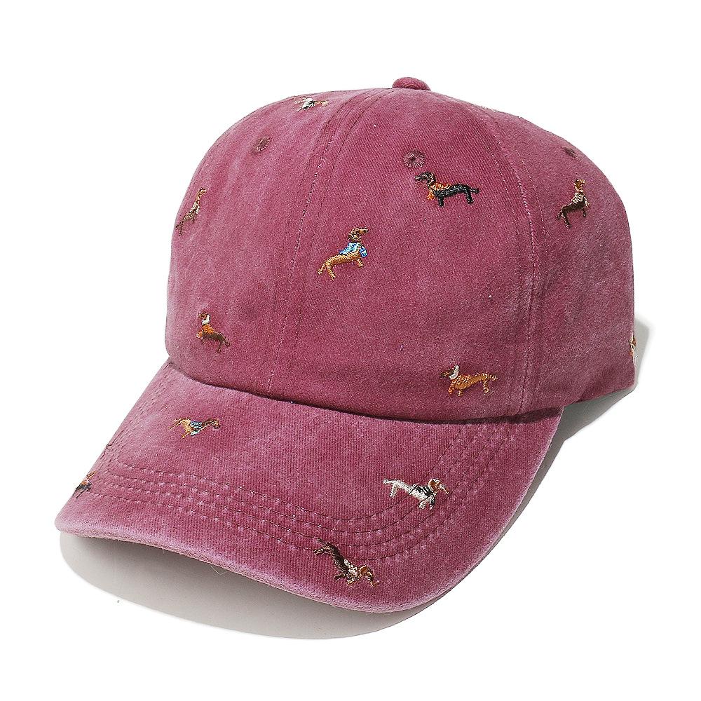 Sombrero de lavado exterior europeo y americano, copa suave, gorra de béisbol bordada de cachorro, gorra retro callejera vieja para mujer