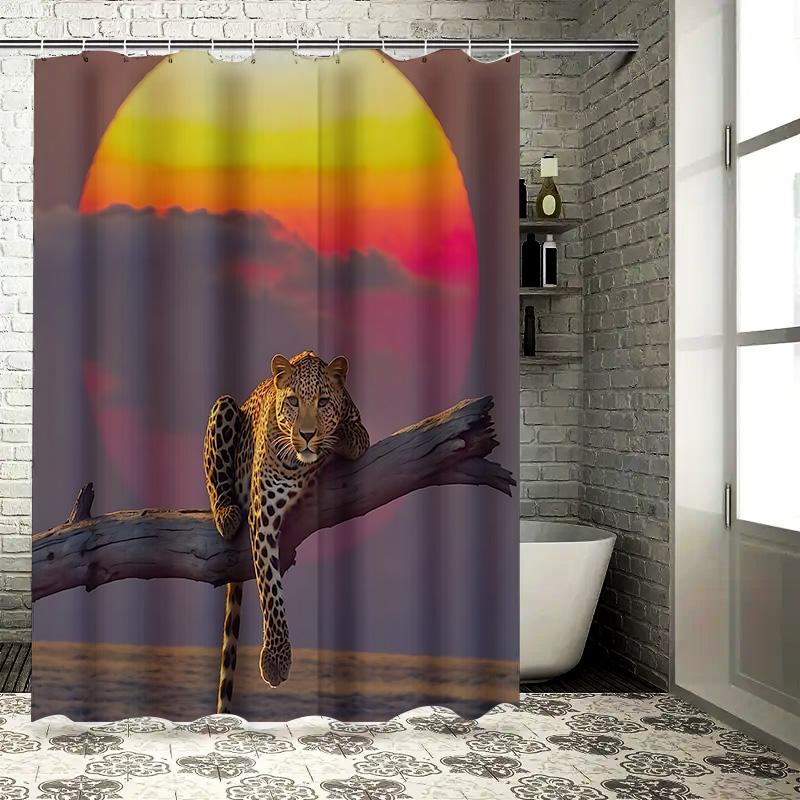 

Leopard Sunset Wall Hanging Decor - Unique Home Decor Shower Curtain For Bathroom - Vibrant Wildlife Print Waterproof Durable W60H190(CM)-1 Pcs