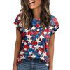 Women's Round Neck Short Sleeve Mid-Length T-Shirt Loose Casual Independence Day Printed Short Sleeve T-Shirt Top