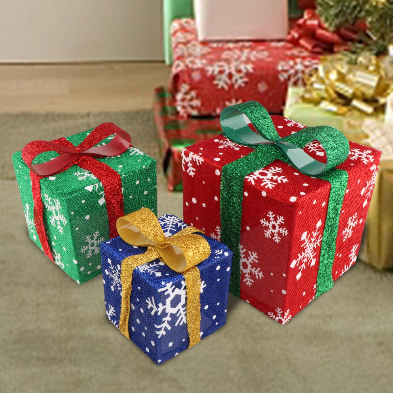 

3 Christmas Lighted Gift Boxes Decorations Novelty Light up Xmas Present Box with Bows for New Year Shop Fireplace Outdoor Patio