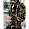 Questa camicia da uomo a maniche lunghe presenta una base nera alla moda con motivo a catena dorata,