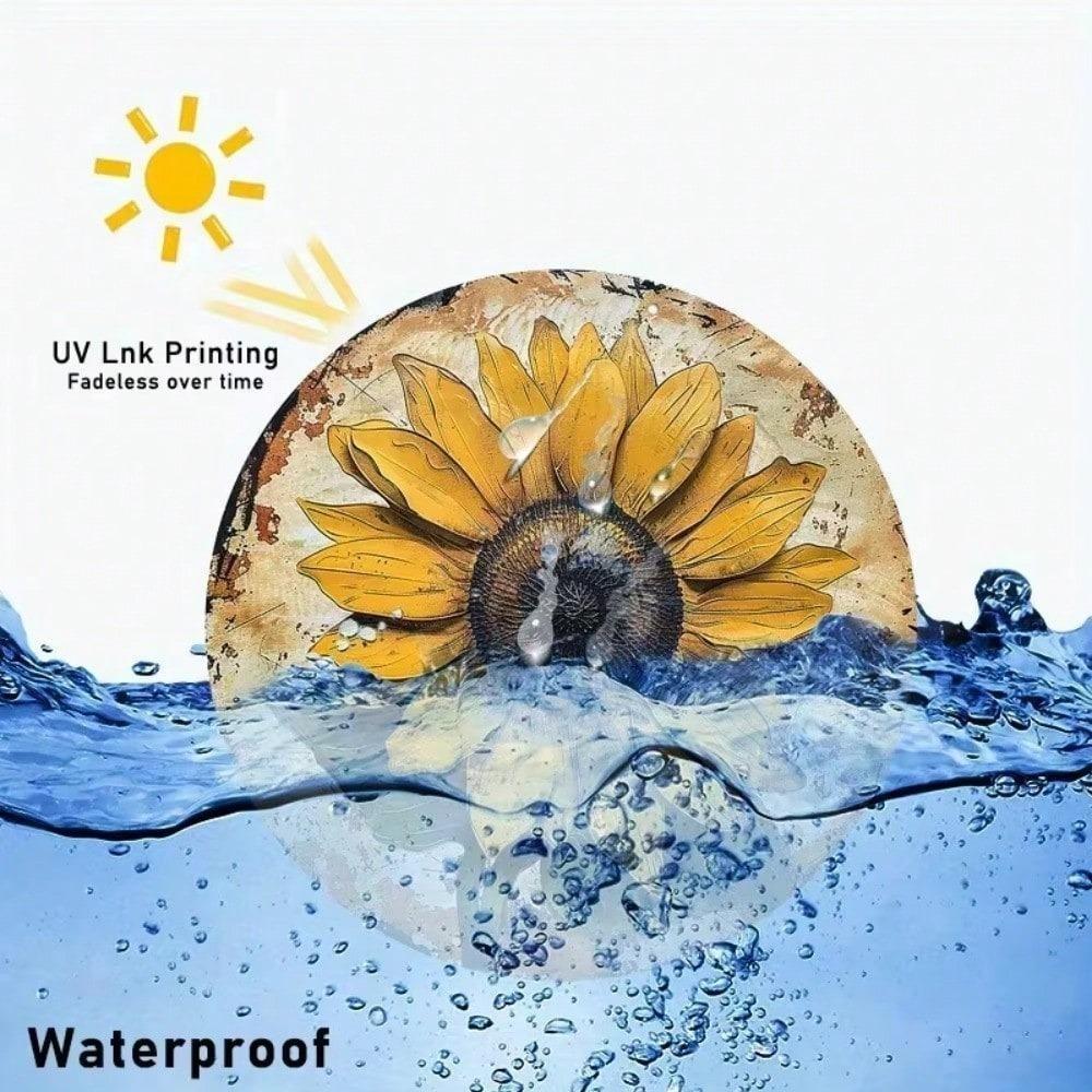 Couronne de tournesol vintage Décoration murale en métal Décoration en aluminium imperméable et durable
