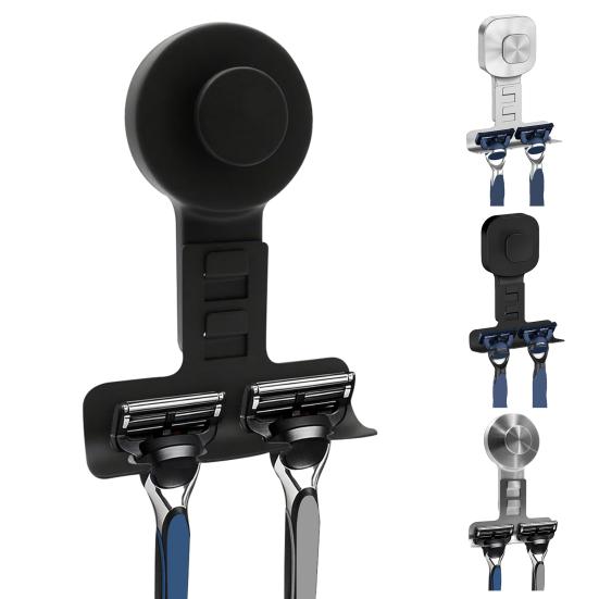 2Pcs Suction Cup Shaver Holder Removable Shaver And Razor Organizer Wall Mounted Stainless Steel Reusable Suction Hook for Shower Bathroom Towels