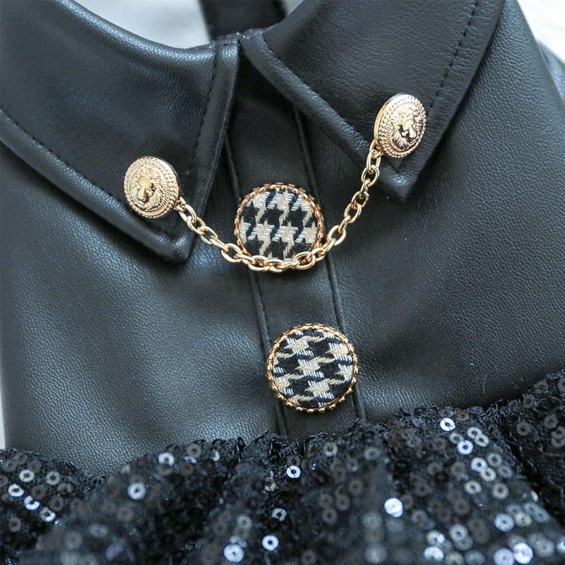 Black PU Dog Clothes Winter Luxury Leather Costume Clothing Warm Coat For Small Dogs Chiwawa Sequins Tulle Skirt Coats Jacket XS