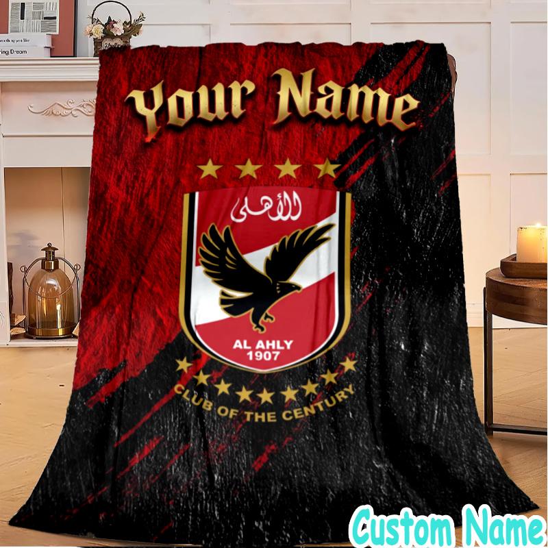 Custom Name Ahly Logo Design Flannel Blanket Seasonal Universal Blanket For Indoor/outdoor, Perfect For Bedroom Sofa birthday gifts