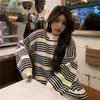 Winter gestreifter Strickpullover für Studentinnen Koreanisch locker Rundhals Pullover lockere Strickjacke für Damen