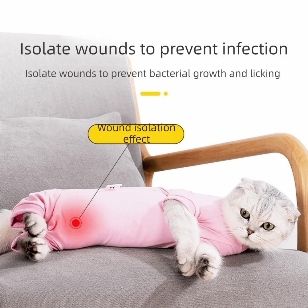 Adjustable Cat Recovery Suit Breathable Solid Color Pet Anti-Lick Suit Soft Comfortable Cat Sterilization Suit Wounds Recovery