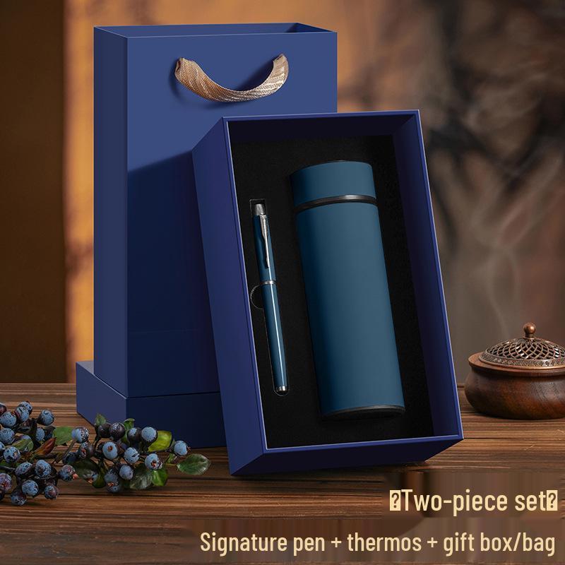National Style Wood Pen Holder Gift Set: Creative Office Storage Box & Thermos Cup, Customizable Logo