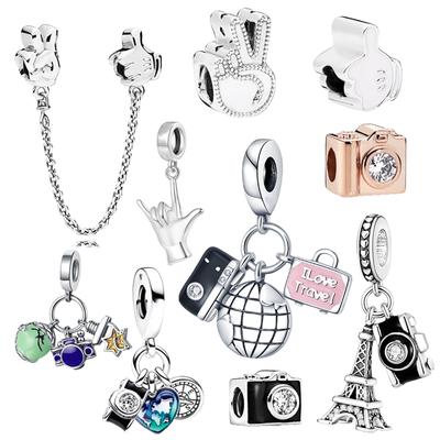 Sparkling Camera Charm Bead DIY Jewelry Gift Fit Silver Bracelet Necklace Love Dangle Bead Gesture Yeah