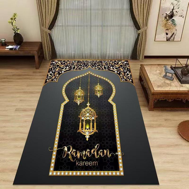 Islamic Prayer Mat Traditional Gold Floral Border Carpet Rug Muslim Worship Prayer Rug Home Decoration Carpets for Bed Room