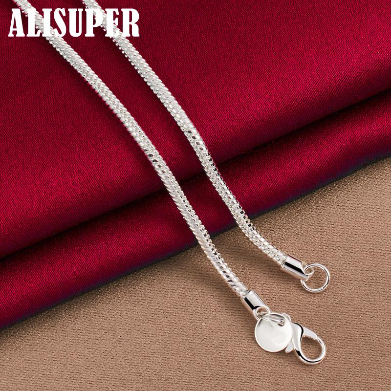 925 Sterling Silver 16/18/20/24/22/24/26/30 Inch 3mm Snake Chain Necklace Jewelry