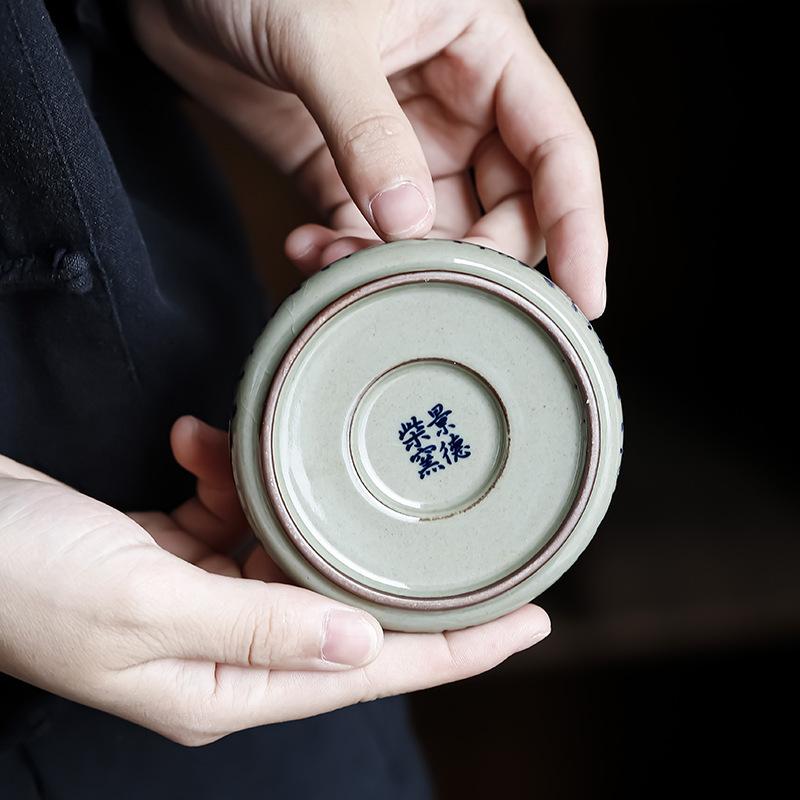 Ceramic Kung Fu Set Accessories Lid Holder Antique Style Old Clay Blue and White Porcelain Underglaze Hand-painted Tea Tray