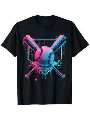 Baseball Home Plate Drip Baseball Bat Baseball Drip TShirt Fashion Cotton Tops for Unisex Short Sleeves Street Style Short Tsh