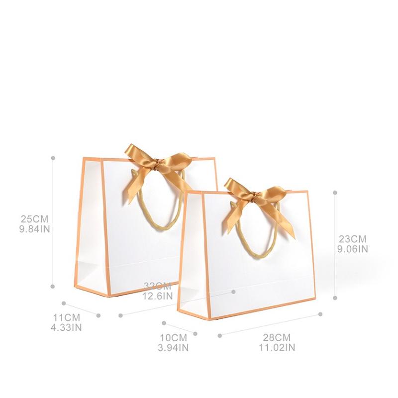 10/20Pcs White Bow Ribbon Gift Paper Bag Portable Clothing Handle Bag Convenient Present Wrap Bag Party Decorations Favors