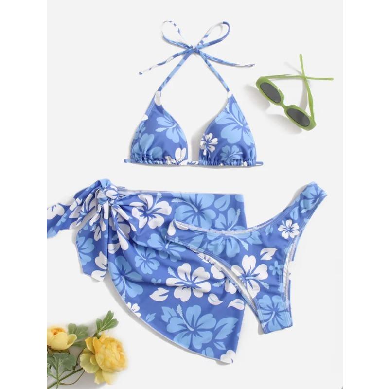 European and American Sexy Swimsuit Skirt Bikini Three-Piece Set