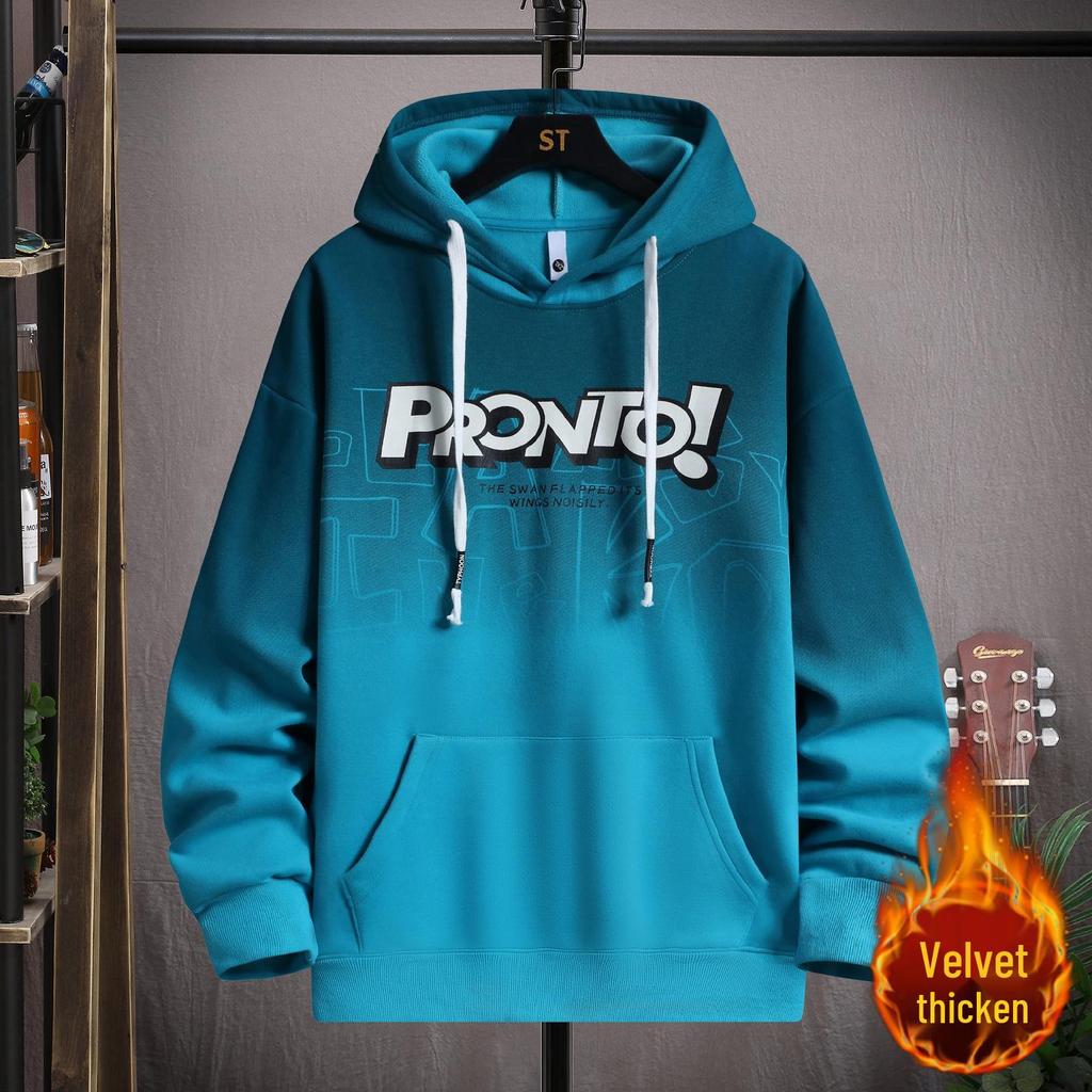 Gradient Color Block Hooded Sweatshirt for Boys, Junior High & High School Students - Plus Velvet, Thickened, Autumn/Winter Outerwear for Teens