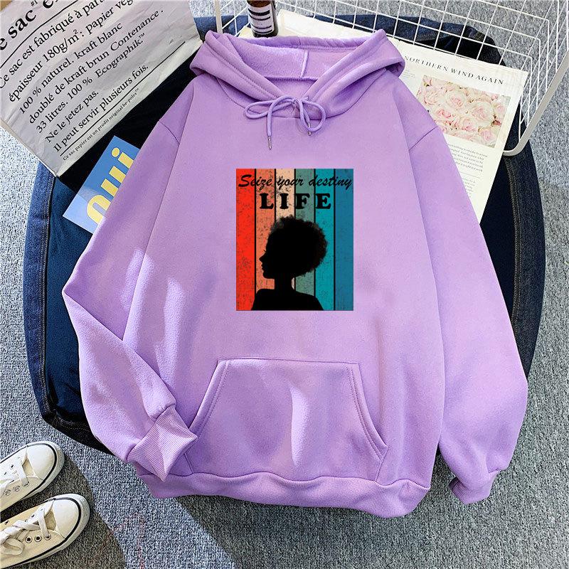 Women Autumn Winter Plush Thickened Hoodie Hooded Ladies Printed Oversize Loose Long Sleeves Pullover Sweatshirt