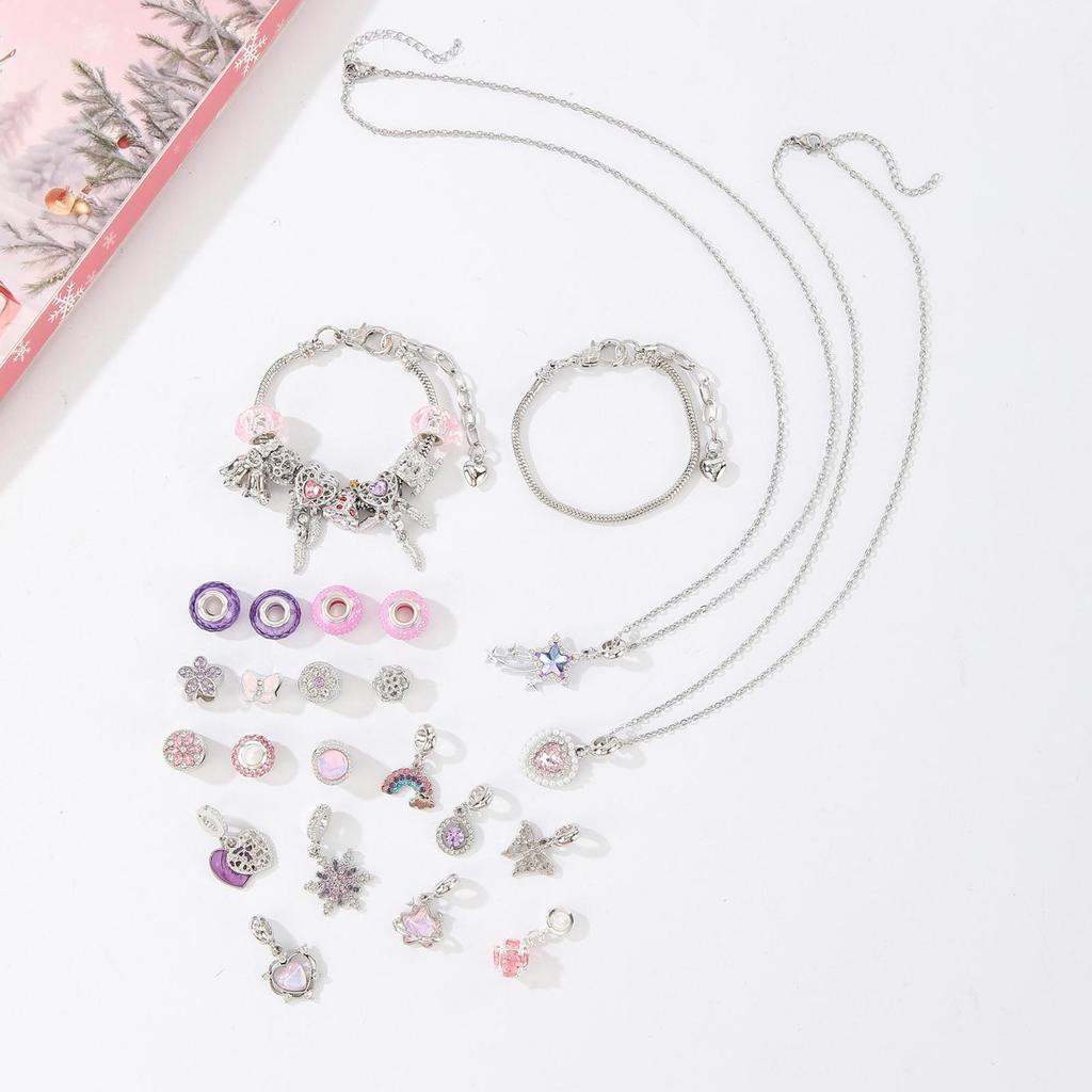 Christmas Countdown Advent Calendar Charm Bracelets Jewelry Making Kit With 29 Charm Beads And 2 Bracelets Festive Party Favors