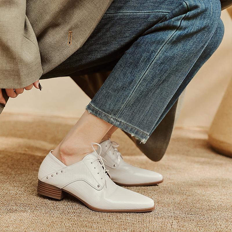 Fashion Classic Women Pumps Spring Autumn Office Ladies Casual Low Heels Comfortable Genuine Leather Lace-Up High-heeled Shoes Woman