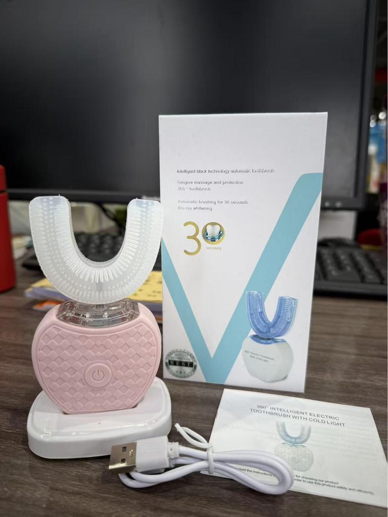 U-Shaped Waterproof Silicone Electric Toothbrush with Mouthguard for Couples, Ultrasonic Induction Charging
