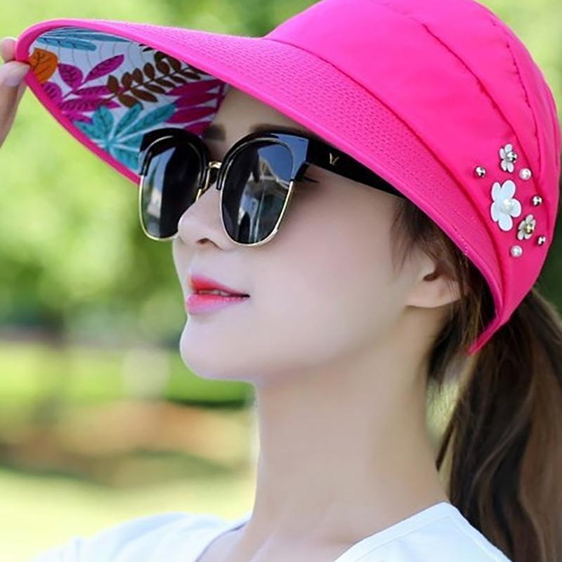 Female Outdoor Casual Baseball Cap Hat For Woman Summer Hats For Women Foldable Sun Hat Pearl Flower Visor Suncreen Floppy Cap