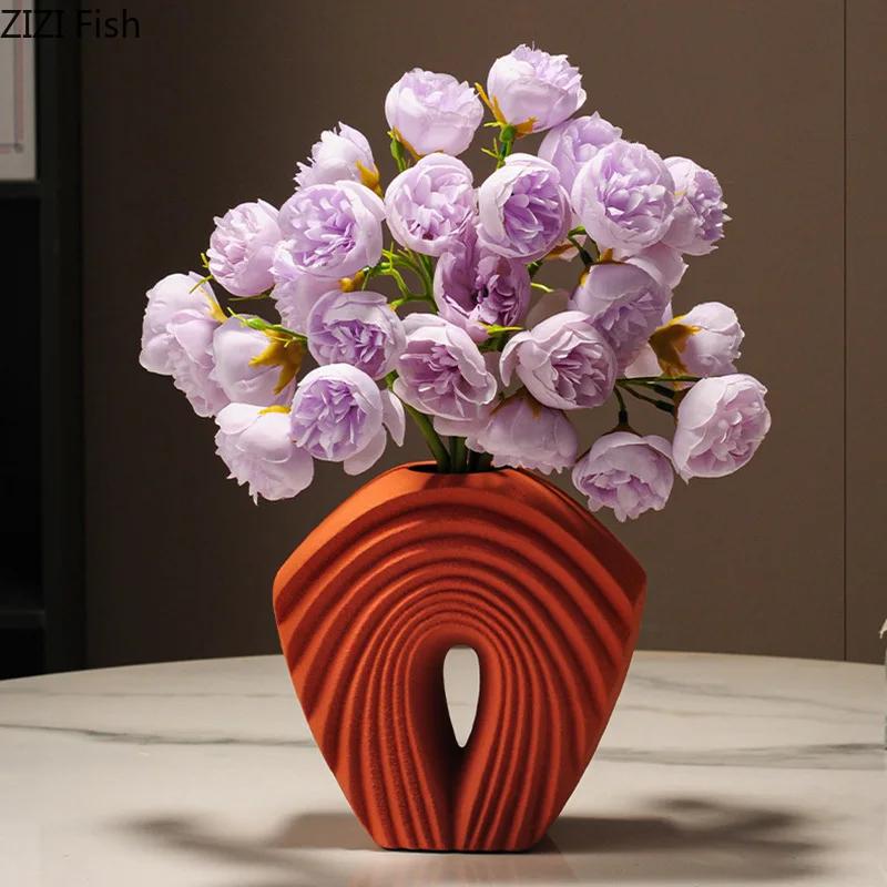Creative StackedCeramic Vase Modern Geometric Plant Pots Table Decoration Flowers Arrangement Floral Vases Room Aesthetic Decor