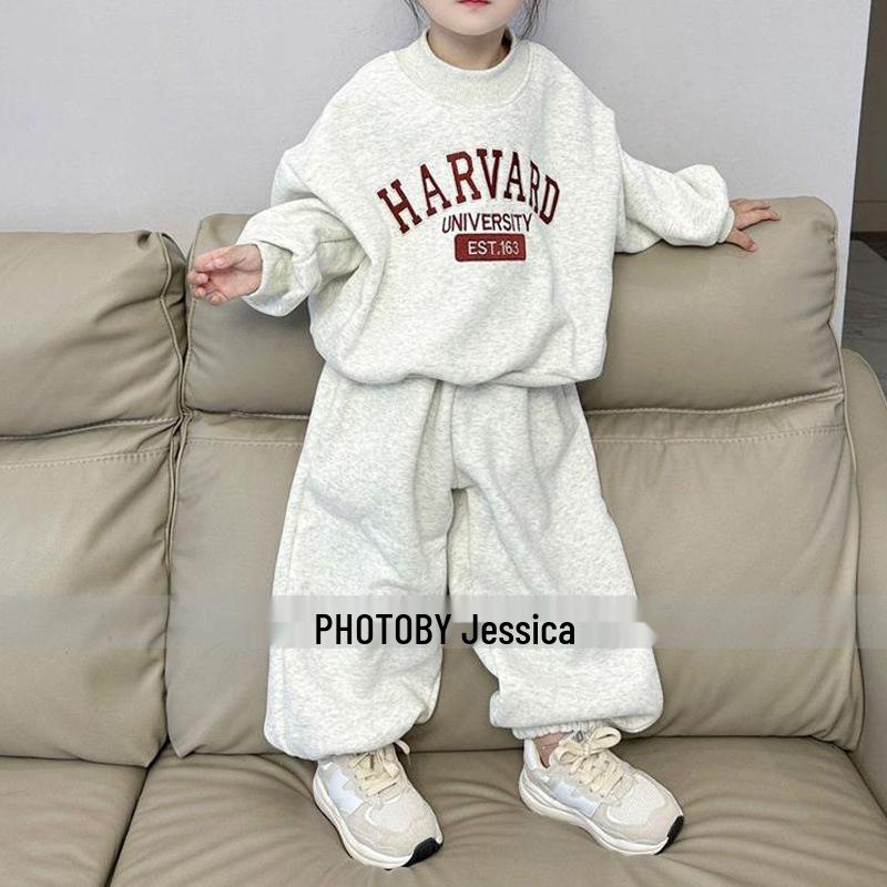 Dětská zimní fleecová mikina a kalhoty - Jednoduchý nápis, ležérní a volný střih