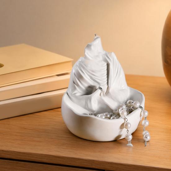 Bathroom Countertop Organizer Resin Woman Statue Jewelry Holder Bowl, Small Trinket Tray, Decorative Accessory Storage Ring Dish for Rings, Earrings,