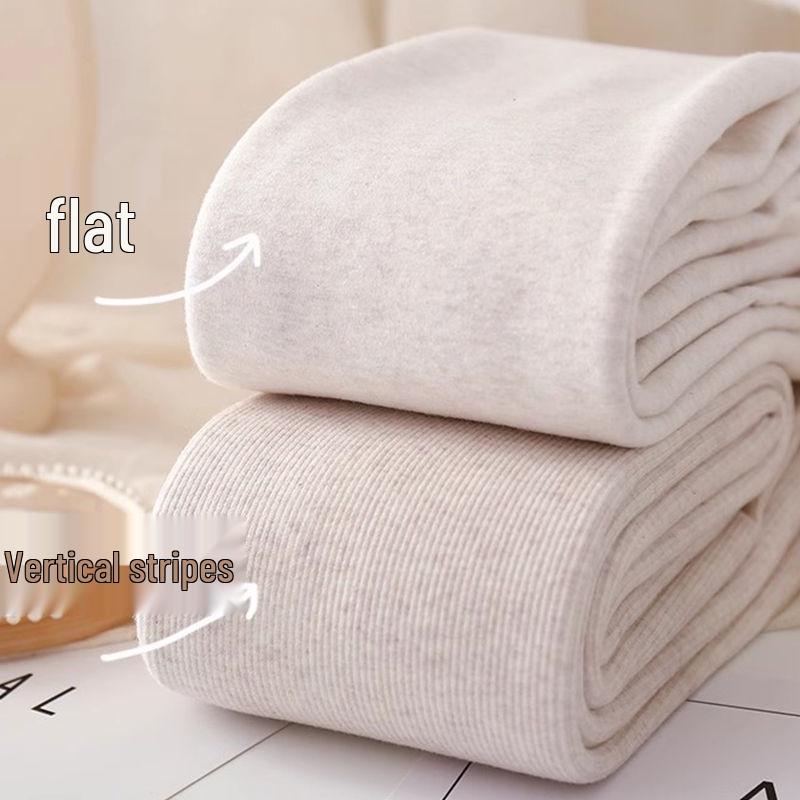 Women's High-Waist Cotton Leggings - Thick, Velvet-Lined, Stirrup Tights In Milk White & Beige for Autumn/Winter