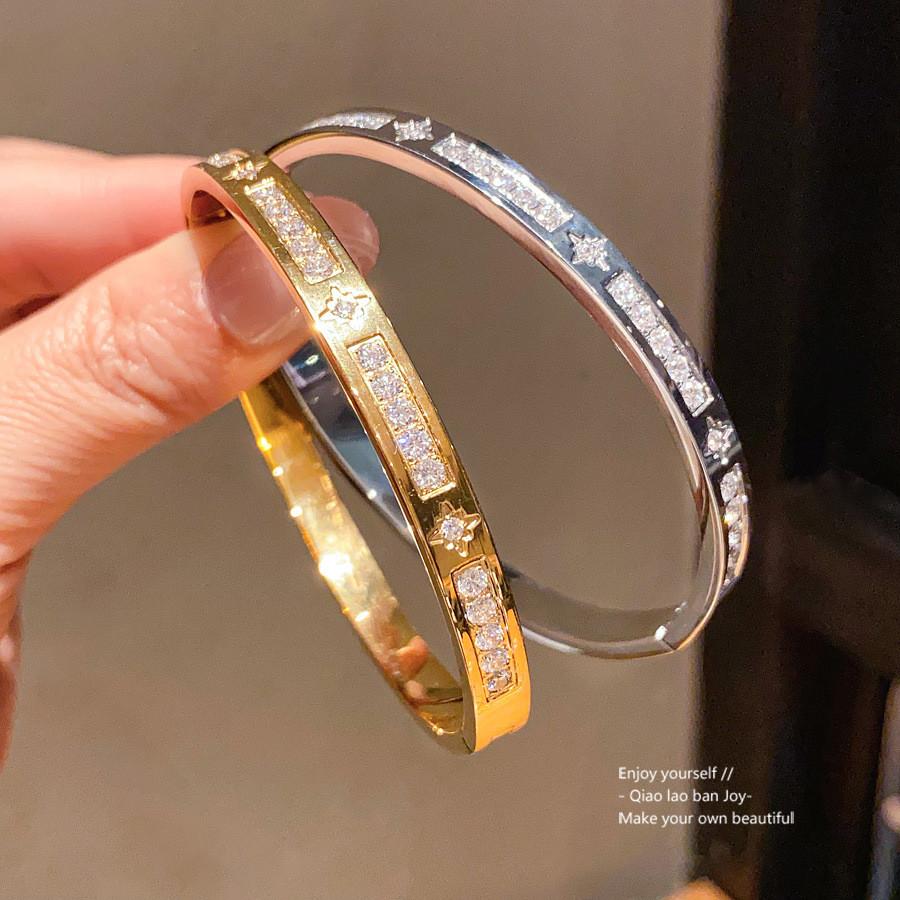 Edelstahl Zirkon Stern Armreif Mit Elegantem Design Für Modische Frauen