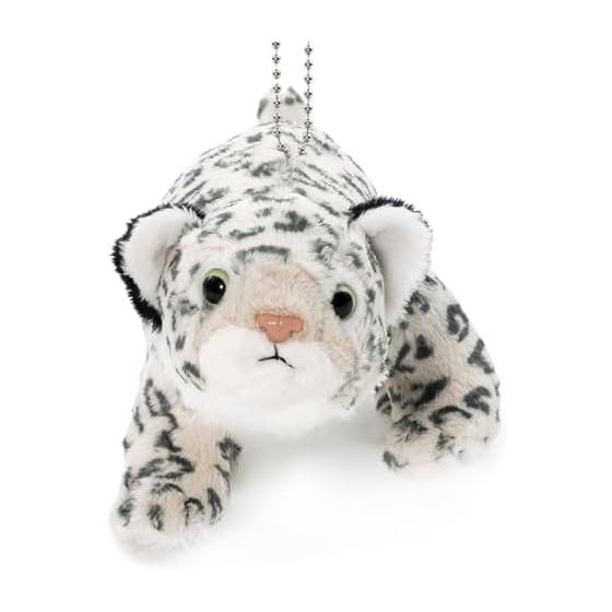 COLORATA Schneeleopard Plüsch Maskottchen mit Kette - Realistischer Wildtier Schlüsselanhänger Kuscheltier, Niedliche Tierpuppe Geschenk für Weihnachten, 8,5cm B x 8cm H x
