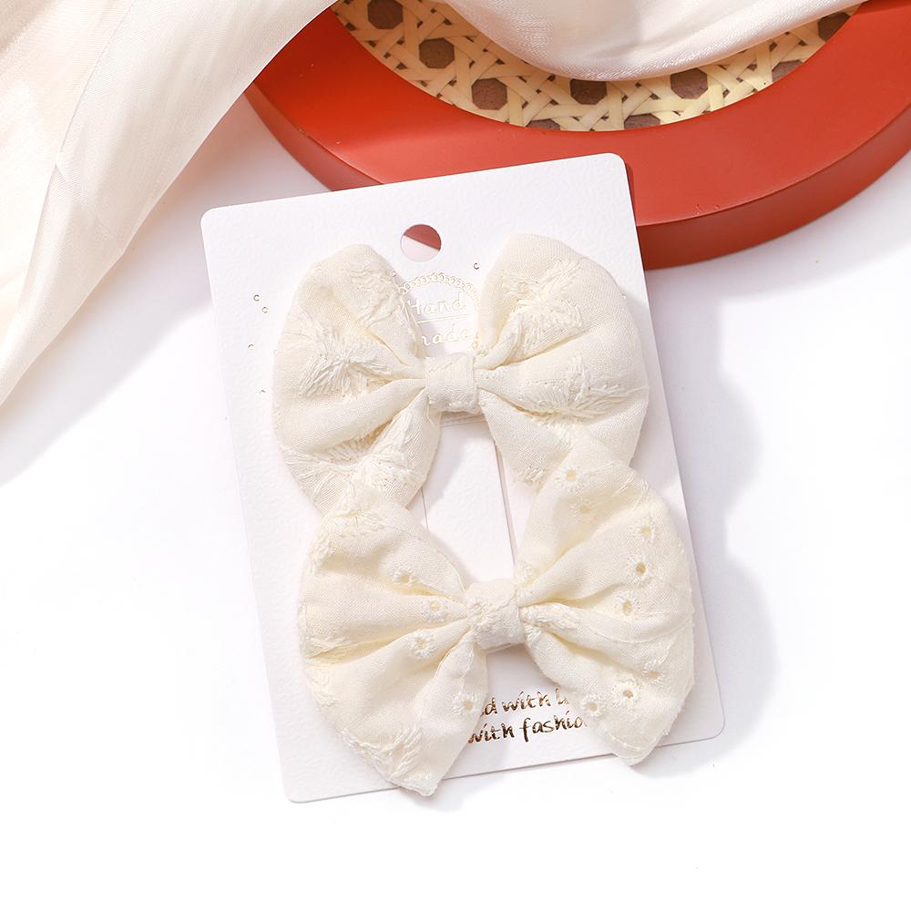 2Pcs/set Bows for Girls Hair Pins Embroidery Printing Hair Clips Solid Color Bowknot Handmade Barrettes Kids Hair Accessories