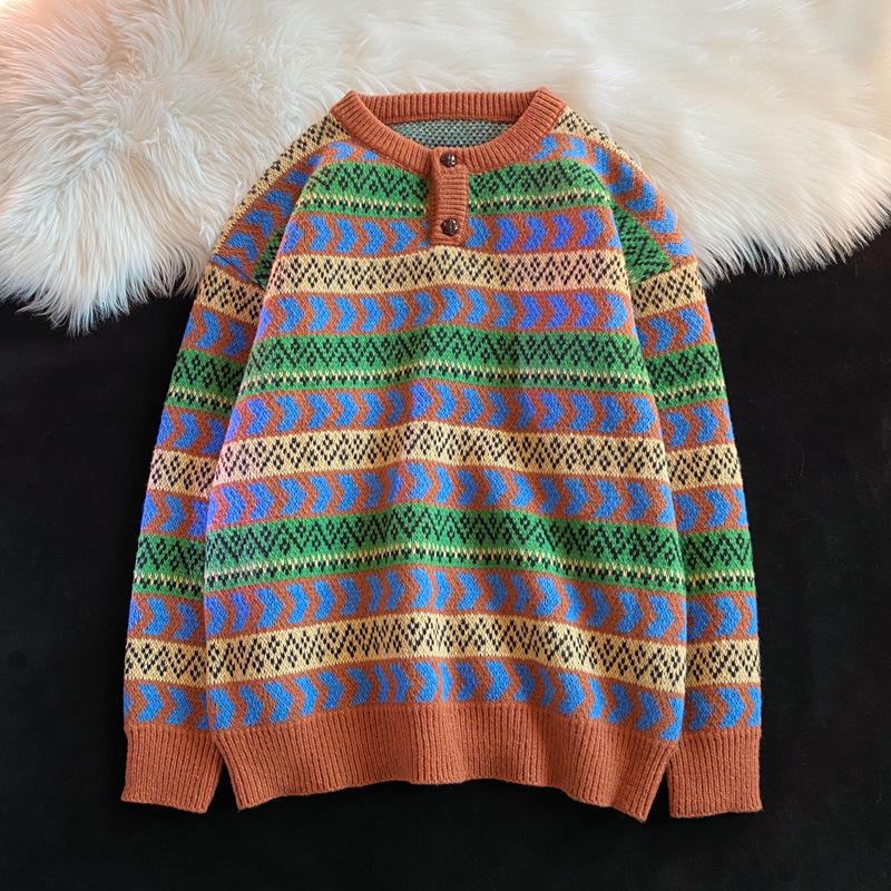 

Мужской осенне-зимний свитер свободной вязки - модный японский ретро-стиль, повседневный дизайн с круглым вырезом. 2XL