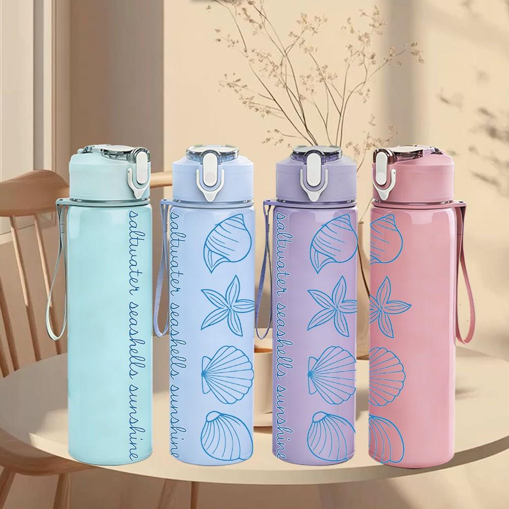 1 PZ Righello con Texture Conchiglia Blu 750ml Colore Plastica Borraccia Sportiva Tappo Flip-Top Anti-Perdita Per Sport Ufficio Uso Domestico