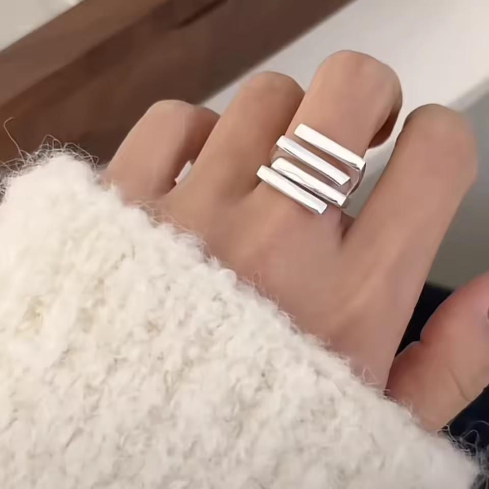 Sam Panda 925 Rings for Women Simple Geometric Handmade Irregular Retro Ring Gold Zircon Allergy For Birthday Gift