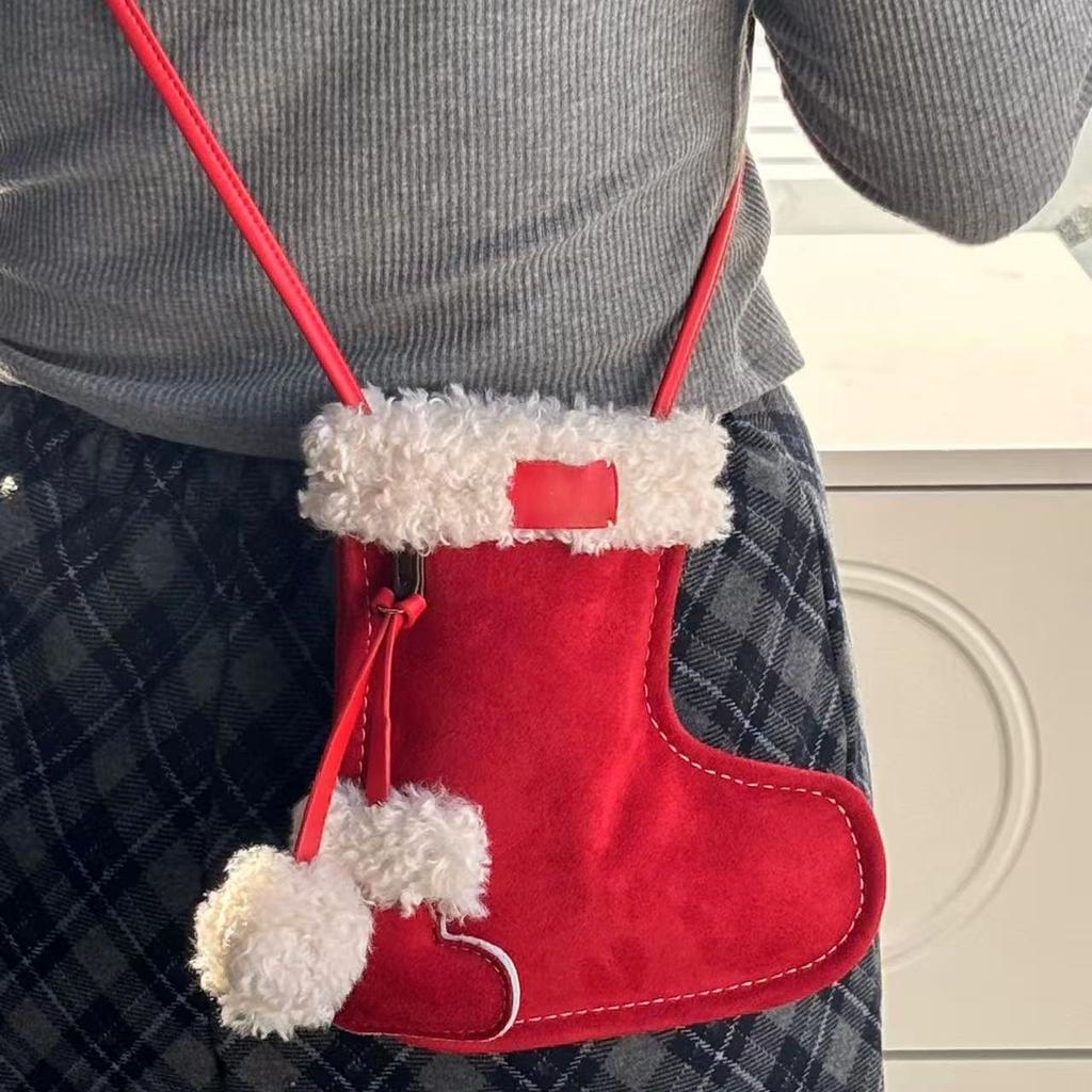 Cute Boot Shape Crossbody Bag Women Patchwork Lamb Small Capacity Shoulder Bag Ladies Christmas Exquisite Purse Chic New Arrival