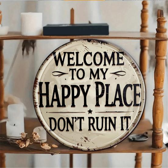 Round Wall Art Sign Retro Style Metal Welcome Sign Rustic Wall Sign for Front Door Bedroom Bathroom Bar Decoration