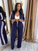 TW802 Women's Autumn/Winter Striped Hooded Cardigan & Straight-Leg Trousers Set