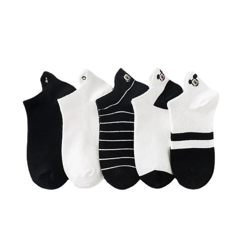 Damen Unsichtbare Dünne Low-Cut Socken - Mickey Cartoon Schwarz & Weiß