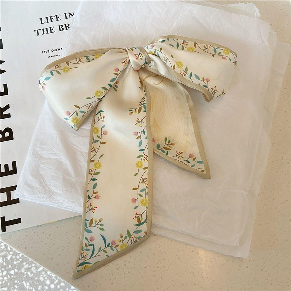 French Pastoral Style Hair Tie Elegant Rose Plum Blossom Bag Strap Bag/Hair Accessories Silk Scarf Headband Women Girls