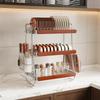 Stainless Steel Kitchen Countertop Rack With Drainage Bowls Plates Chopsticks Modern Minimalist Two Or Three Tier