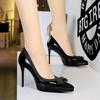 Sharp Pointed Thin Heel Bow Women's Single Shoes, Waterproof Platform, Super High Heels, Sexy Single Shoes