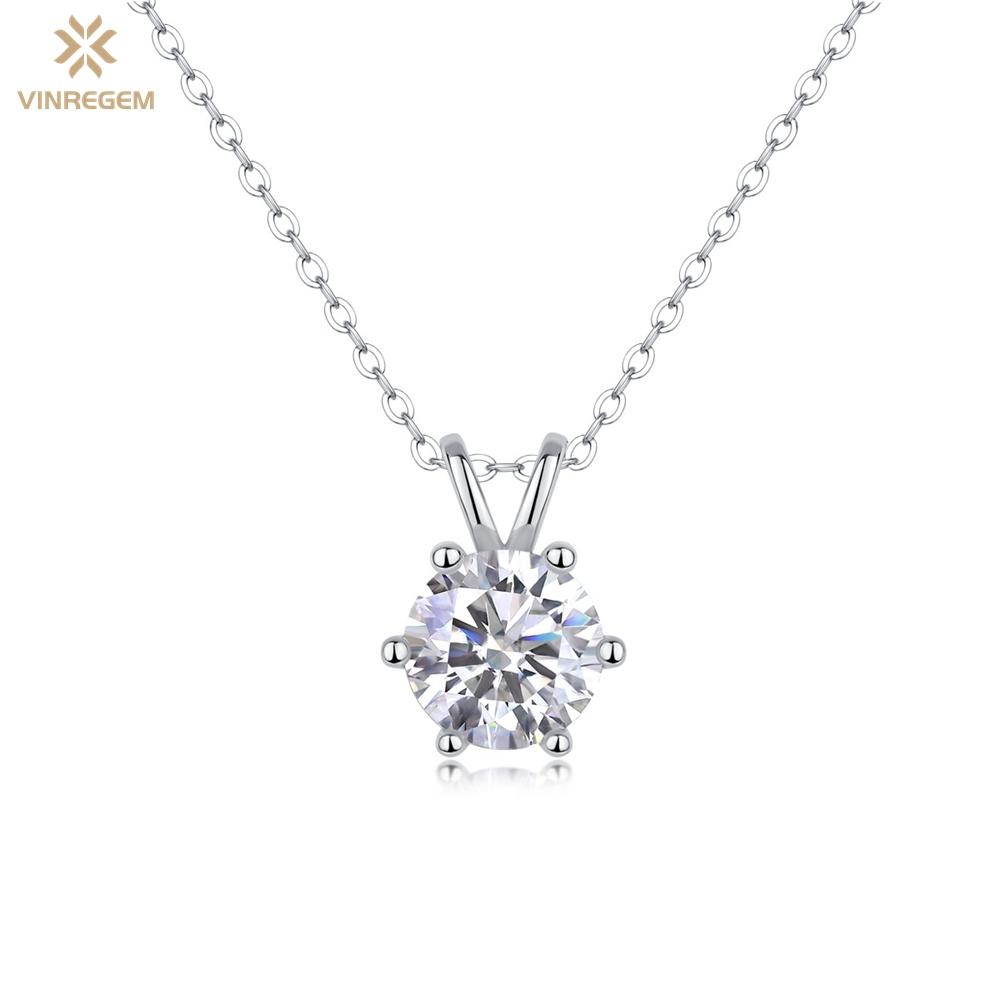 

Vinregem 100% серебро 925 пробы VVS1 3EX D Цвет Круглая огранка 8 мм 2CT Настоящий муассанит с бриллиантом Драгоценный камень Простое ожерелье с подвеской Изысканные ювелирные изделия GRA chain length-45cm белый