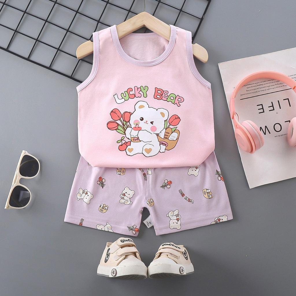 Kid's 2 Piece Printed Suit Short Sleeve Button Up Top Wide Leg Pants Suit Set Pajamas Home Casual Suit